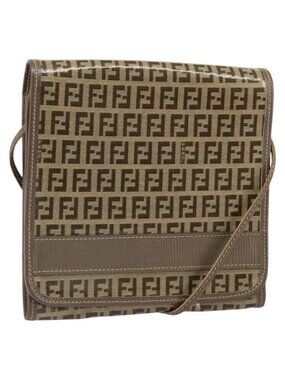 Authentic FENDI Zucchino Canvas Shoulder Bag Beige